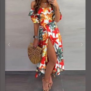 Off Shoulder Tropical Dress